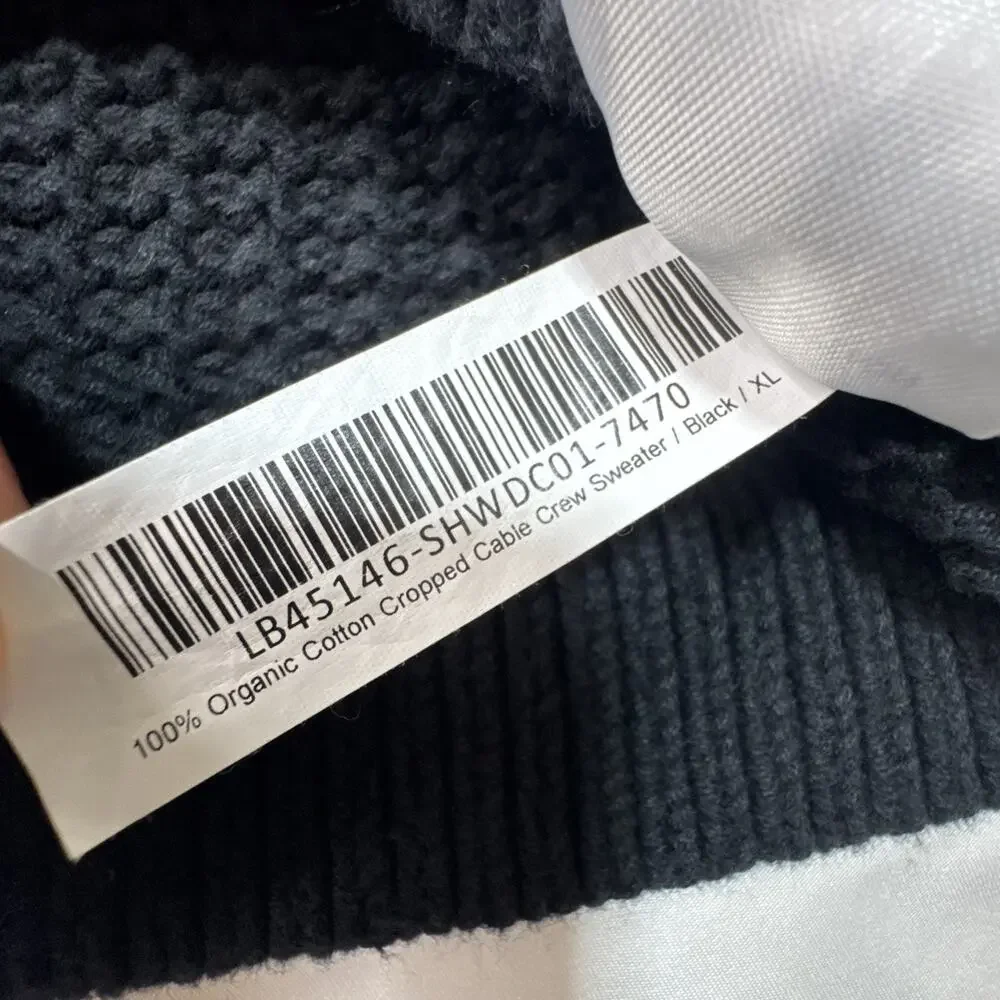 Quince 100% Organic Cotton Cropped Cable Crew Sweater Black Size XL